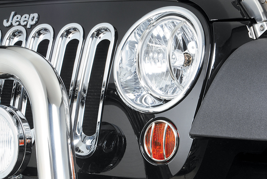 Crome Ridge Kit RUGGED RIDGE Headlight Trim Kit, Chrome for 07-18 Jeep Wrangler JK & J ...