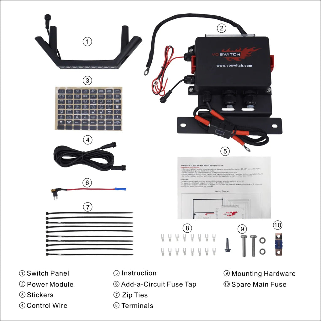 VOSWITCH Grab Handle 8-Switch Panel for 18-23 Jeep Wrangler JL & 20-23 Gladiator JT