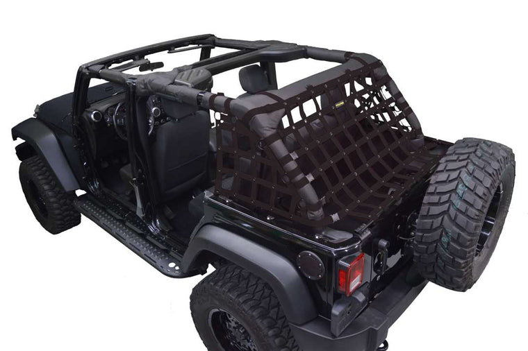 DIRTYDOG4x4 Netting 3pc Kit Cargo Sides, Black, 4-Door Only for 07-18 Jeep Wrangler JK Unlimited