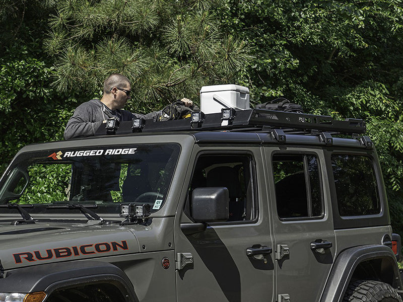 RUGGED RIDGE Roof Rack with Basket, 4 Door Only for 18-up Jeep Wrangler JL & JL Unlimited