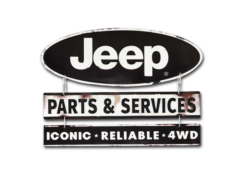 JEEP LINKED EMBOSSED TIN SIGN, Size: 15" W X 11" H